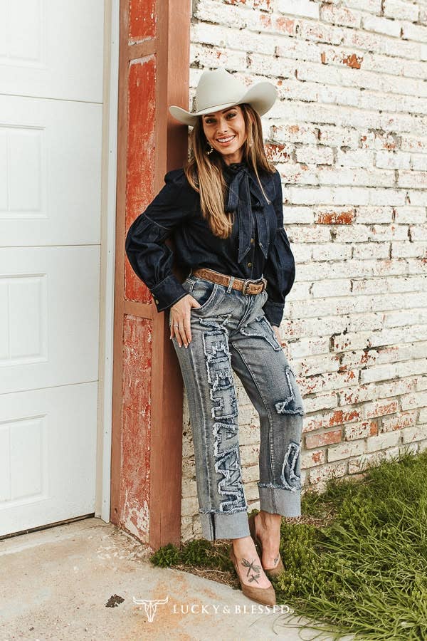 Western Denim Bow Blouse – Cowgirl