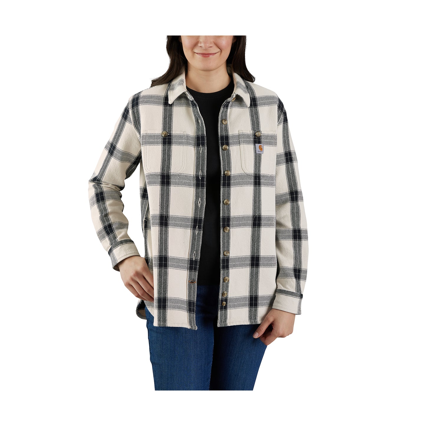 Loose Fit Heavyweight Twill Long-Sleeve Plaid Shirt