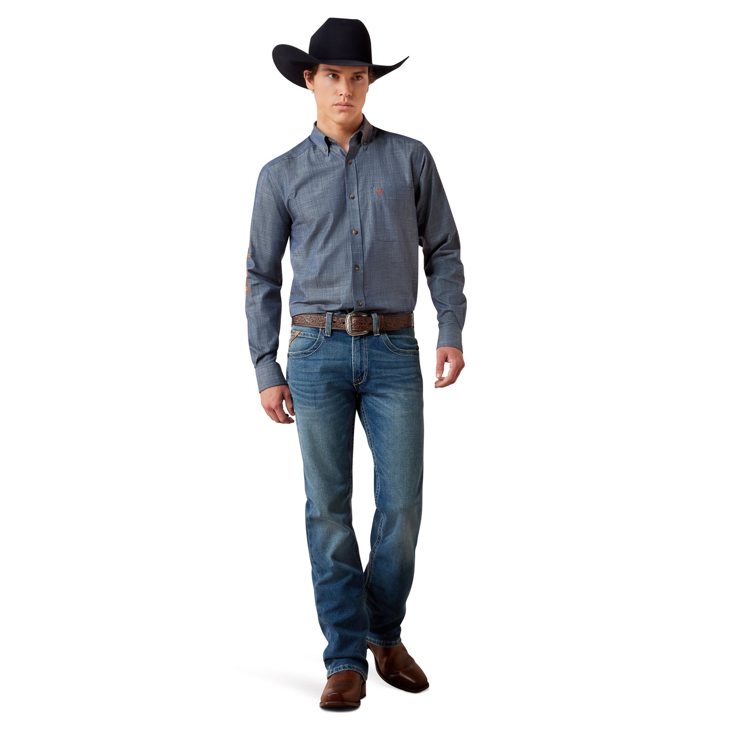 Ariat Team Logo Twill Fitted Shirt – Chambray Blue | Heren Western Overhemd