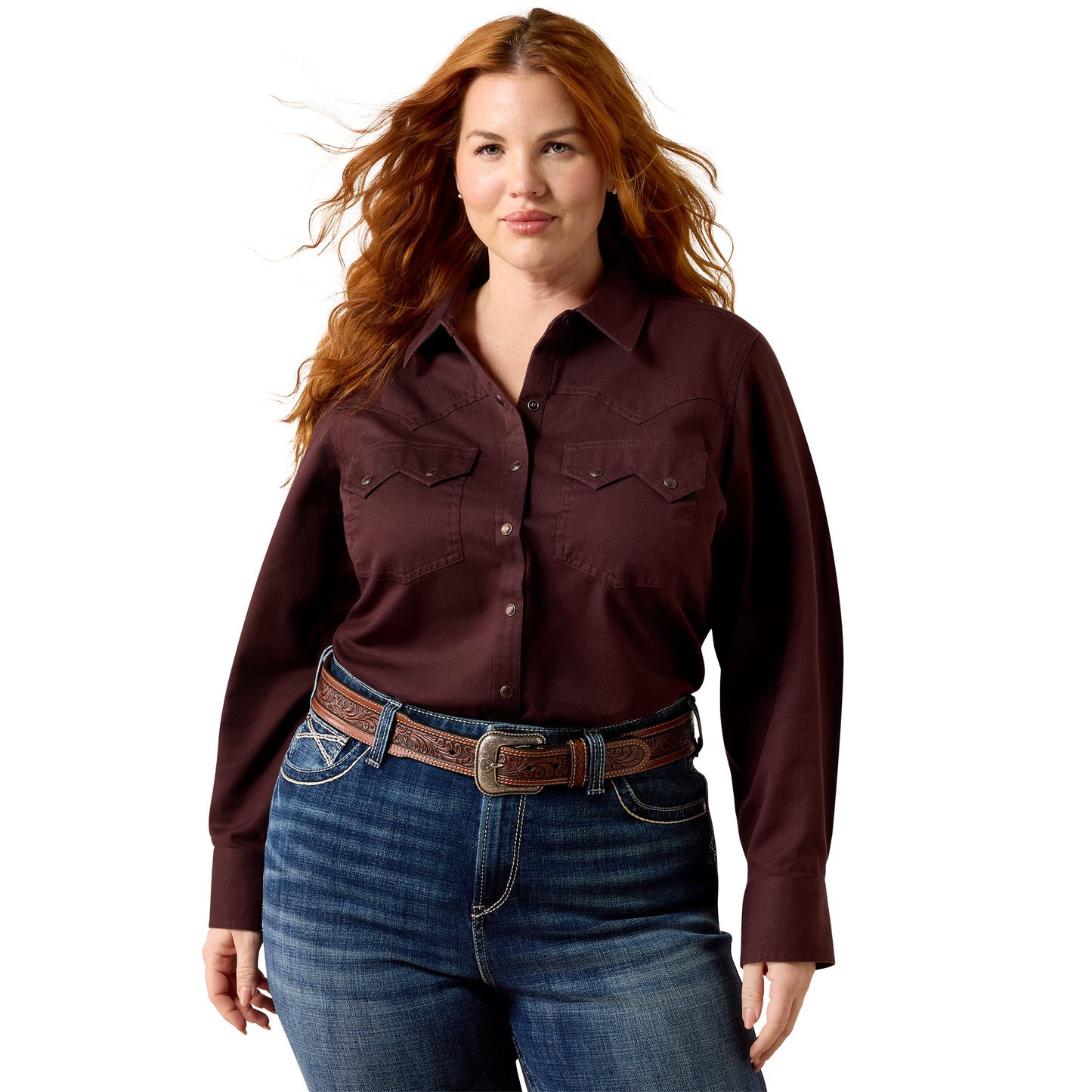 Ariat Earthbound Western Snap Shirt – Chocolate Plum | Dames Western Blouse