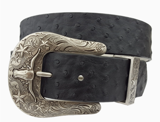 Western Style Riem met Longhorn en Texas Star zwart