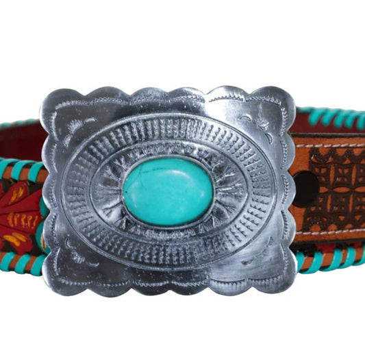 Tropical Forest Hand-Tooled Leather Women's Belt