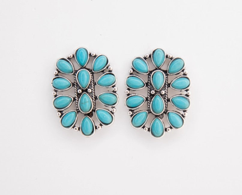 West & Co. Turquoise Cluster Oval Oorbellen – Zilverkleurig