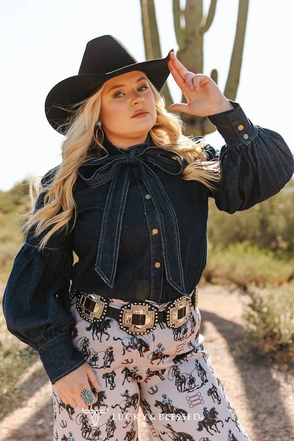 Western Denim Bow Blouse – Cowgirl