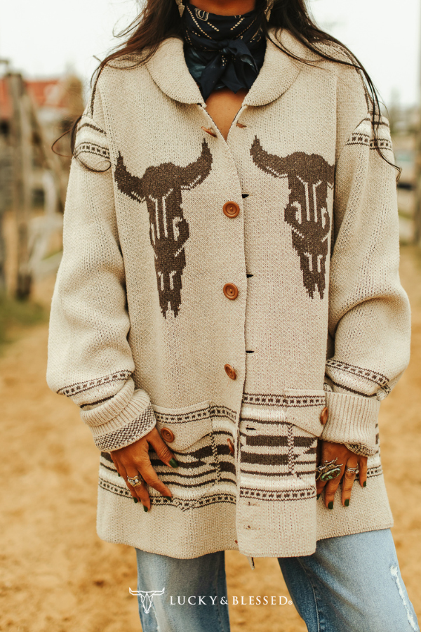 Rodeo Bronc & Longhorn Knit Vest – Cream