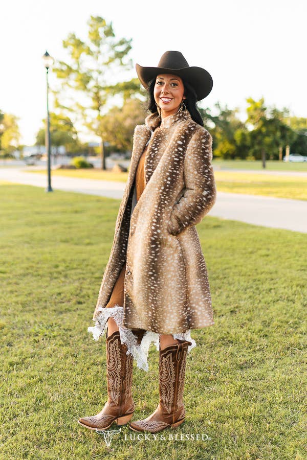 Spotted Cowgirl Faux Fur Coat – Bruine Western namaak Bontjas