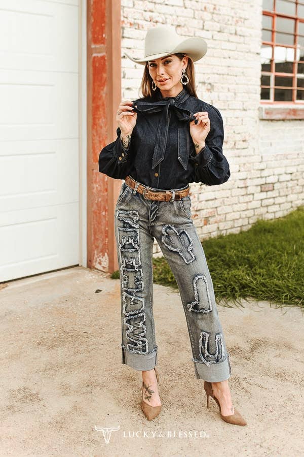 Western Denim Bow Blouse – Cowgirl