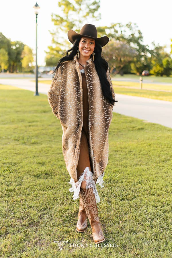Spotted Cowgirl Faux Fur Coat – Bruine Western namaak Bontjas