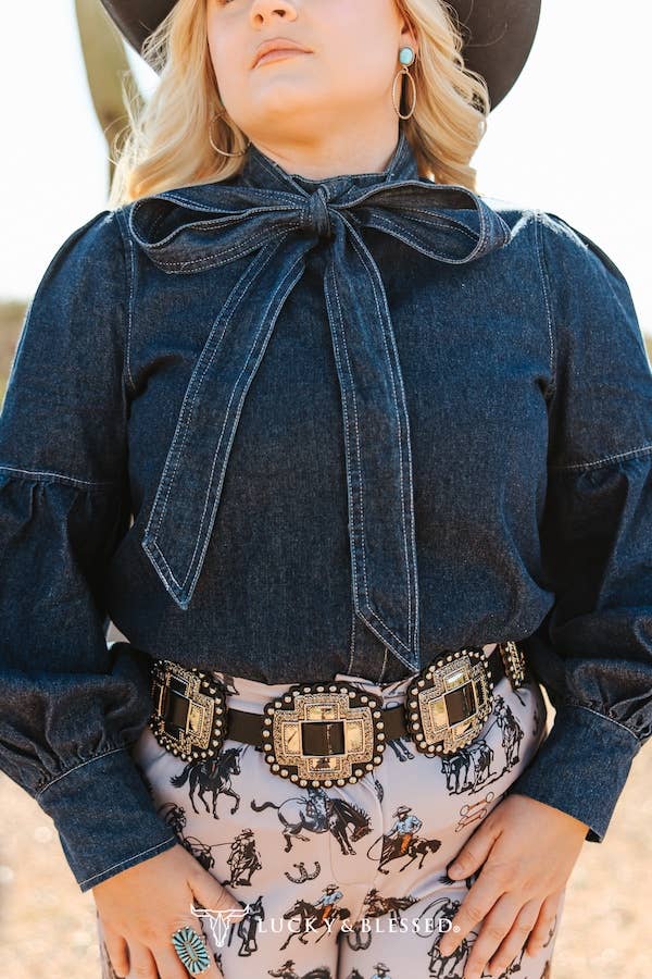 Western Denim Bow Blouse – Cowgirl