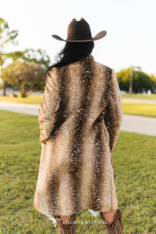 Spotted Cowgirl Faux Fur Coat – Bruine Western namaak Bontjas