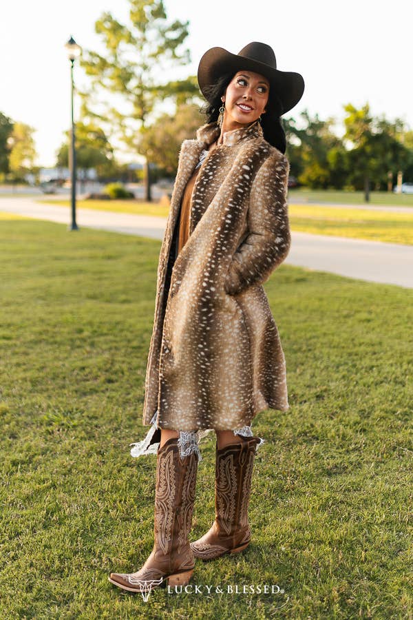 Spotted Cowgirl Faux Fur Coat – Bruine Western namaak Bontjas