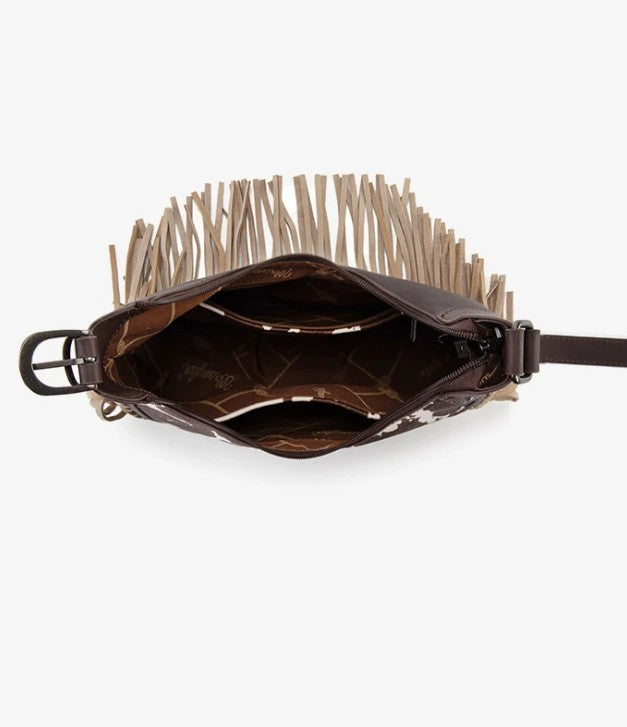Wrangler Cow Print Fringe Hobo Bag