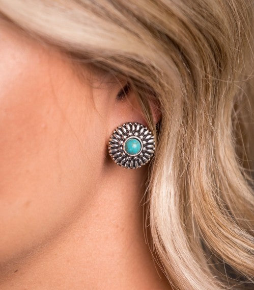 West & Co. Turquoise Flower Stud Oorbellen