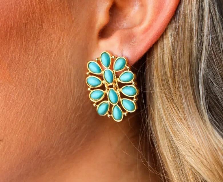 West & Co. Gold Turquoise Cluster Oval Oorbellen