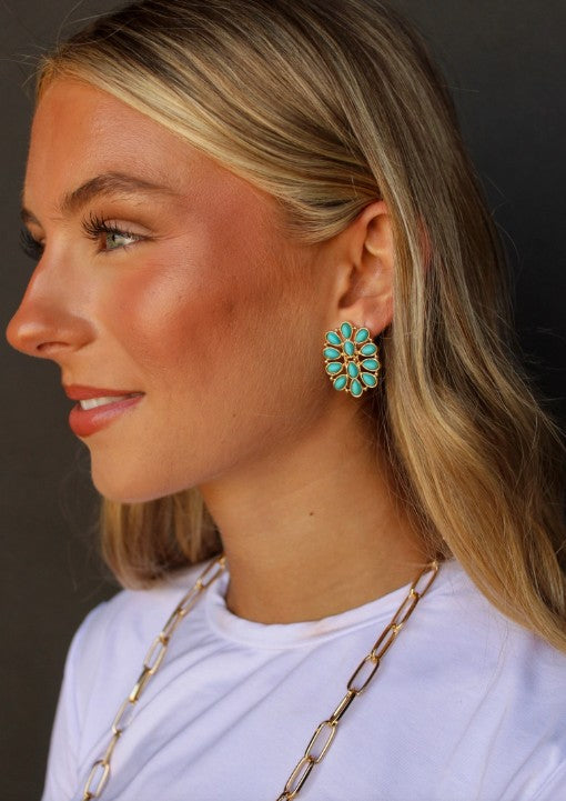 West & Co. Gold Turquoise Cluster Oval Oorbellen