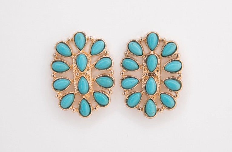 West & Co. Gold Turquoise Cluster Oval Oorbellen