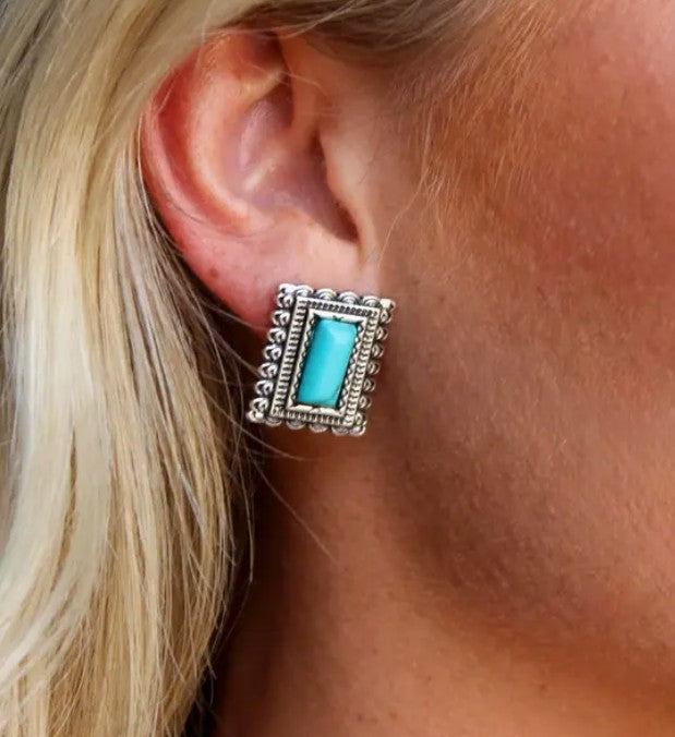 West & Co. Turquoise Rectangle Stud Oorbellen