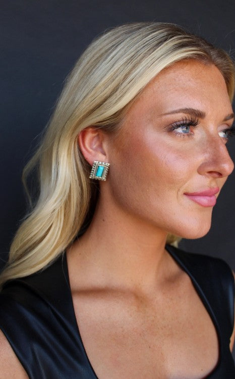 West & Co. Turquoise Rectangle Stud Oorbellen