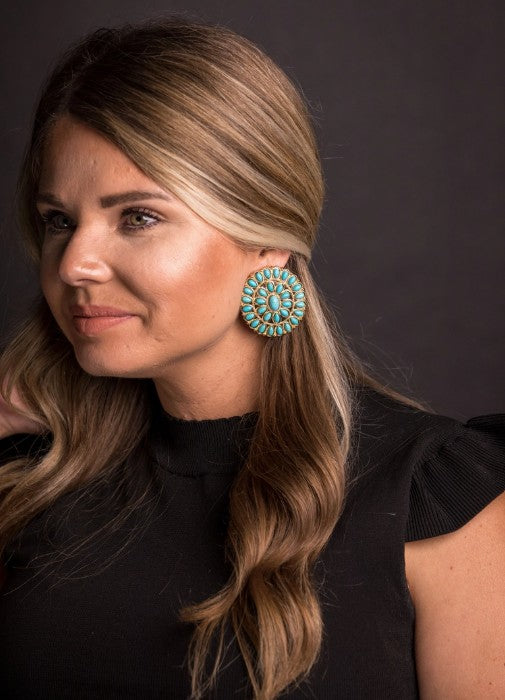 West & Co. Gold Turquoise Cluster Post Oorbellen