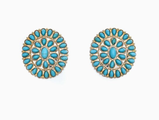 West & Co. Gold Turquoise Cluster Post Oorbellen