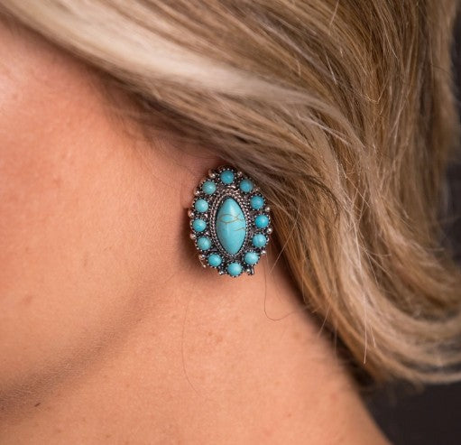 West & Co. Elongated Turquoise Post Oorbellen