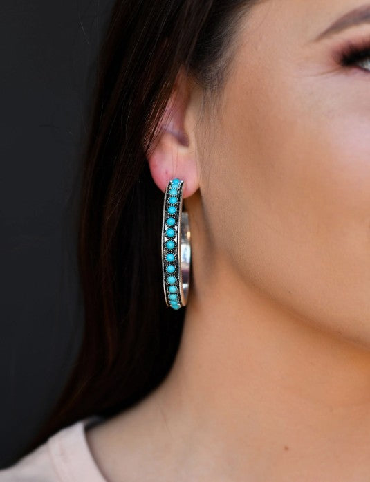 West & Co. Turquoise Silver Hoop Drop Oorbellen