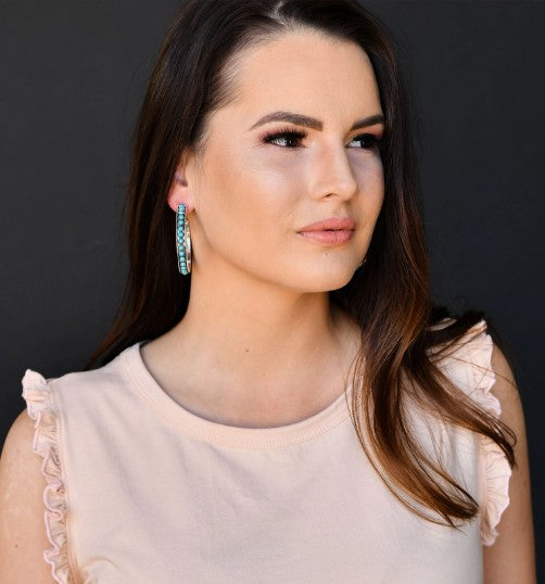 West & Co. Turquoise Silver Hoop Drop Oorbellen