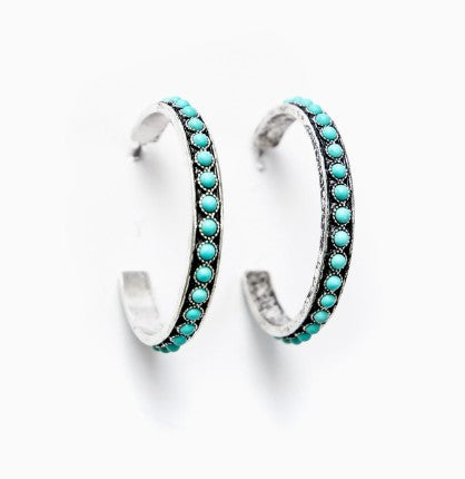 West & Co. Turquoise Silver Hoop Drop Oorbellen