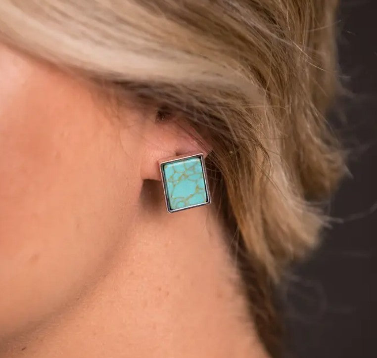 West & Co. Silver Turquoise Rectangle Stud Oorbellen
