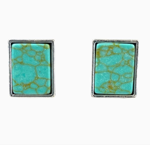 West & Co. Silver Turquoise Rectangle Stud Oorbellen