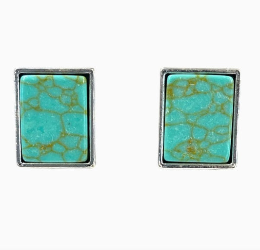 West & Co. Silver Turquoise Rectangle Stud Oorbellen