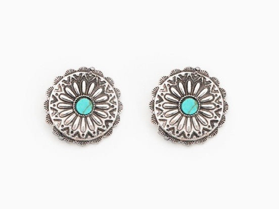 West & Co. Turquoise Flower Concho Hoop Oorbellen