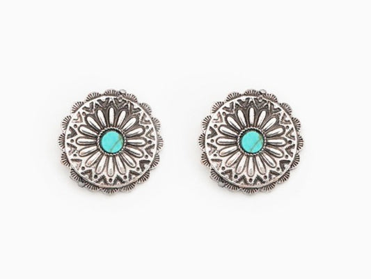 West & Co. Turquoise Flower Concho Hoop Oorbellen