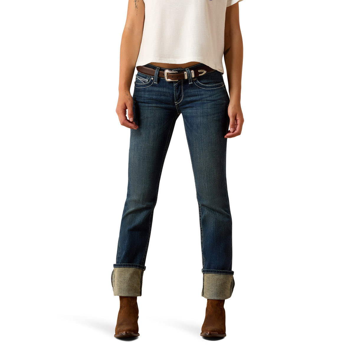 Ariat R.E.A.L. Mid Rise Stretch Icon Stackable Straight Leg Jean kleur Ocean