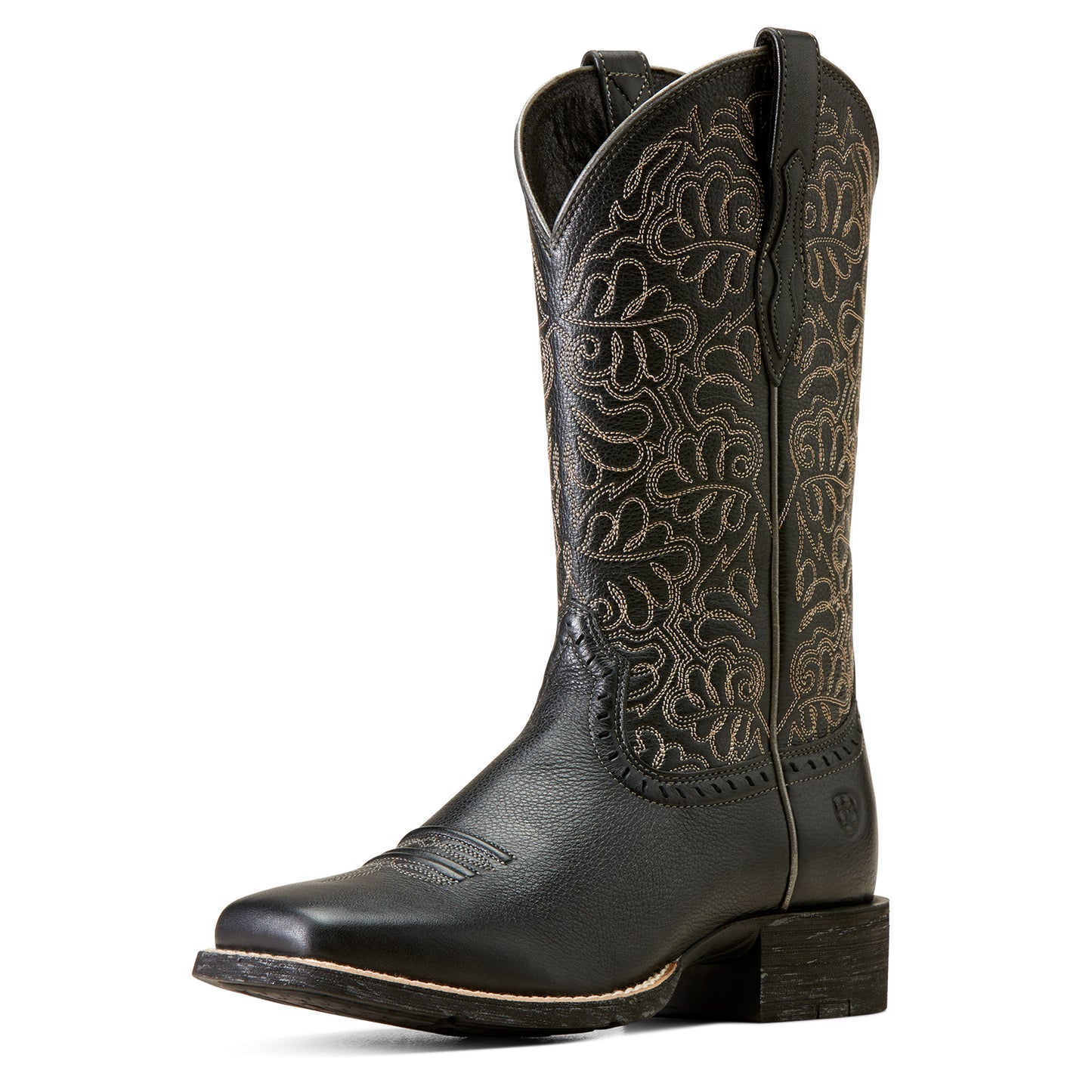 Ariat Round Up Remuda Wide Square Toe Western Boot Black Deertan