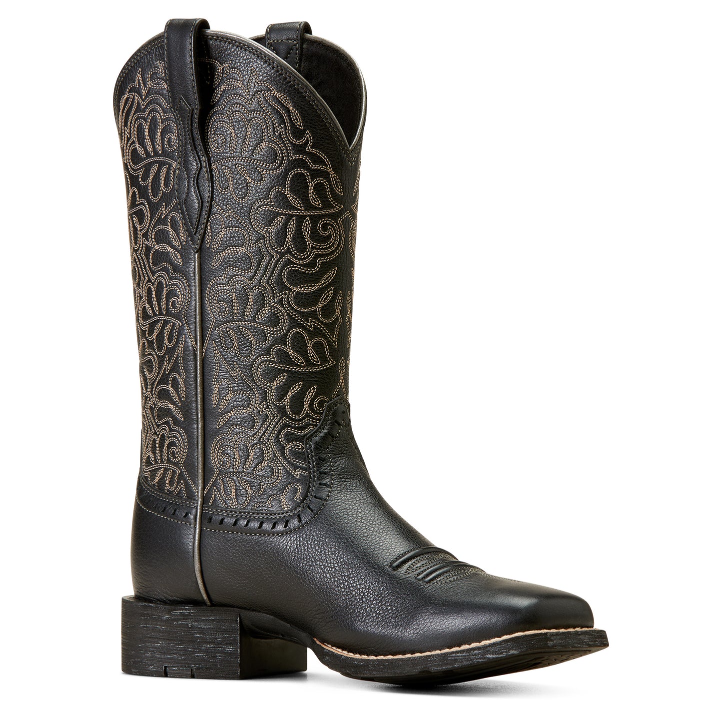 Ariat Round Up Remuda Wide Square Toe Western Boot Black Deertan