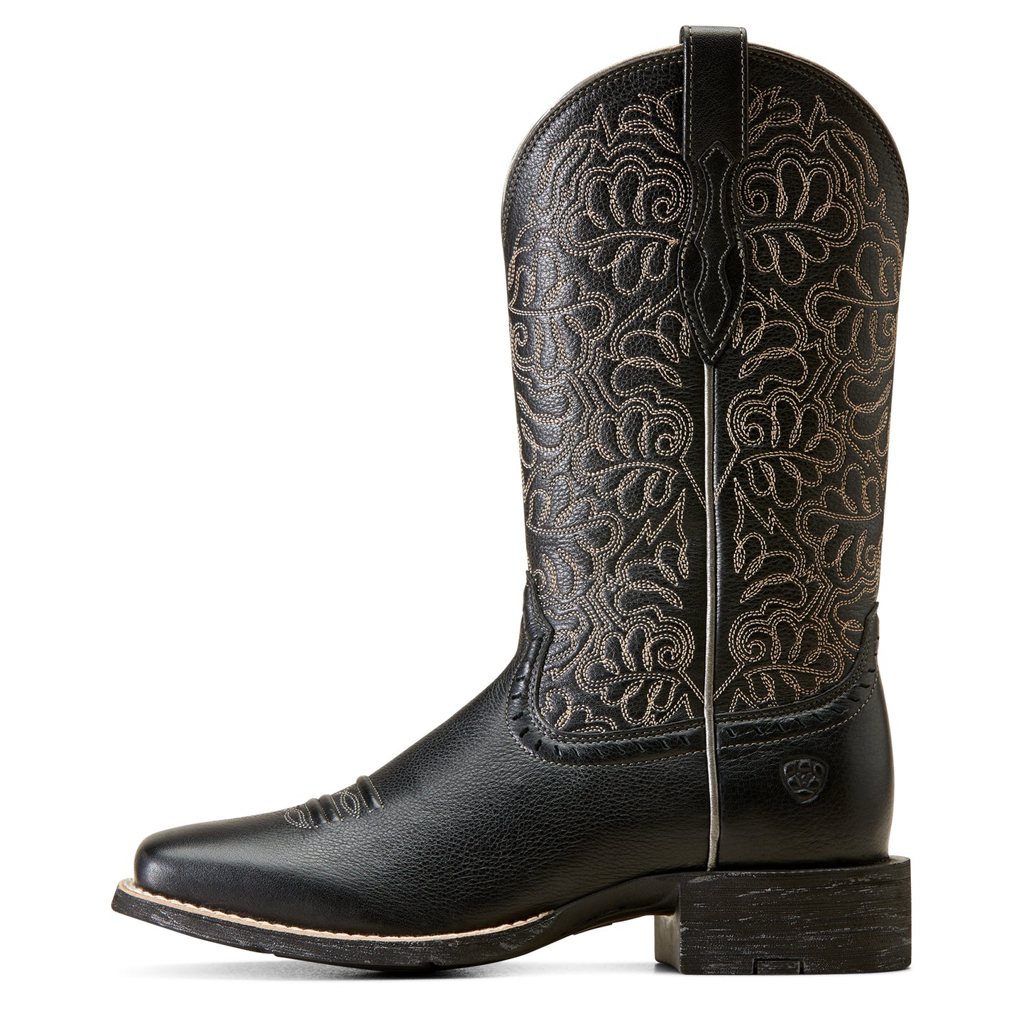 Ariat Round Up Remuda Wide Square Toe Western Boot Black Deertan