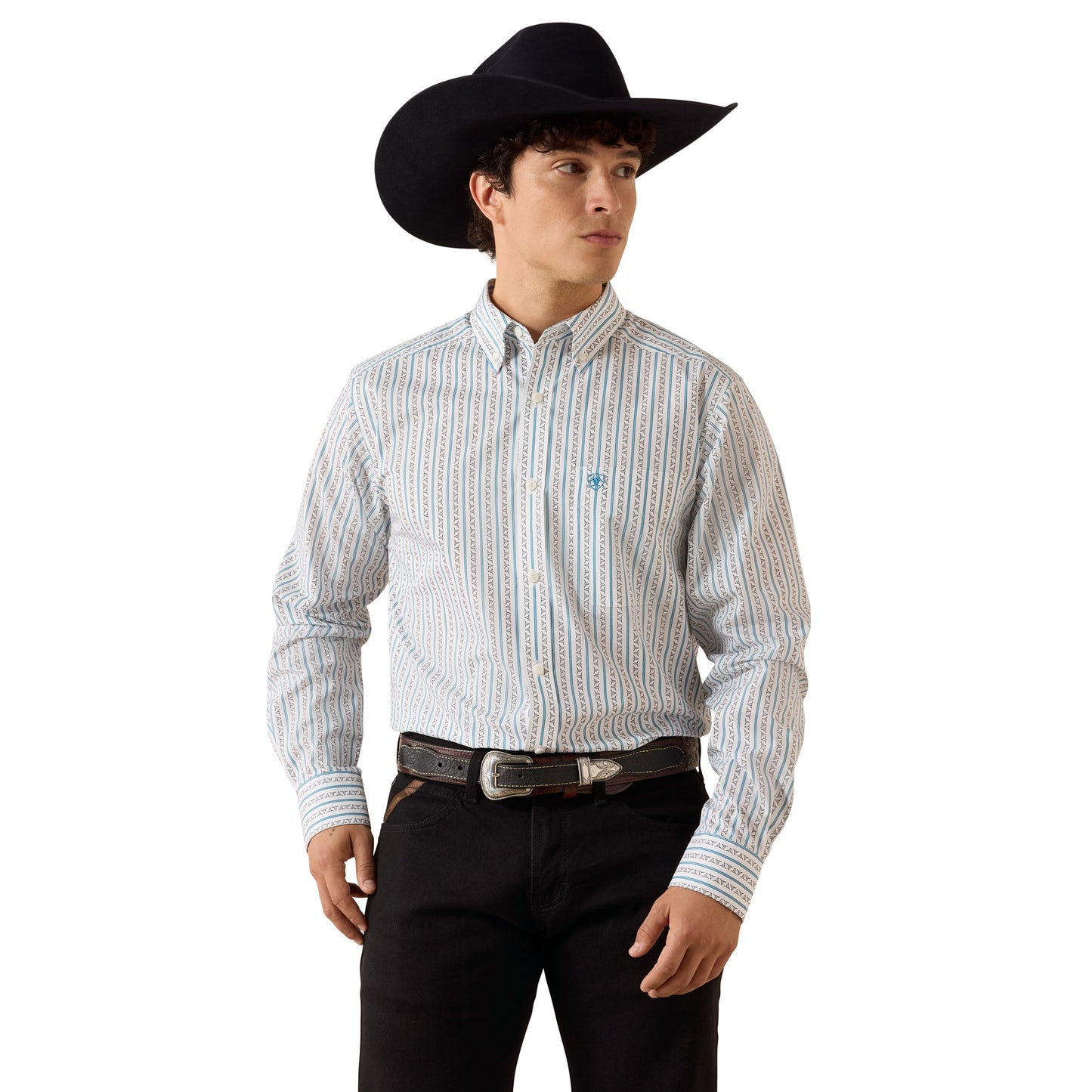 Ariat Crow Fitted Shirt – White Longhorn Stripe