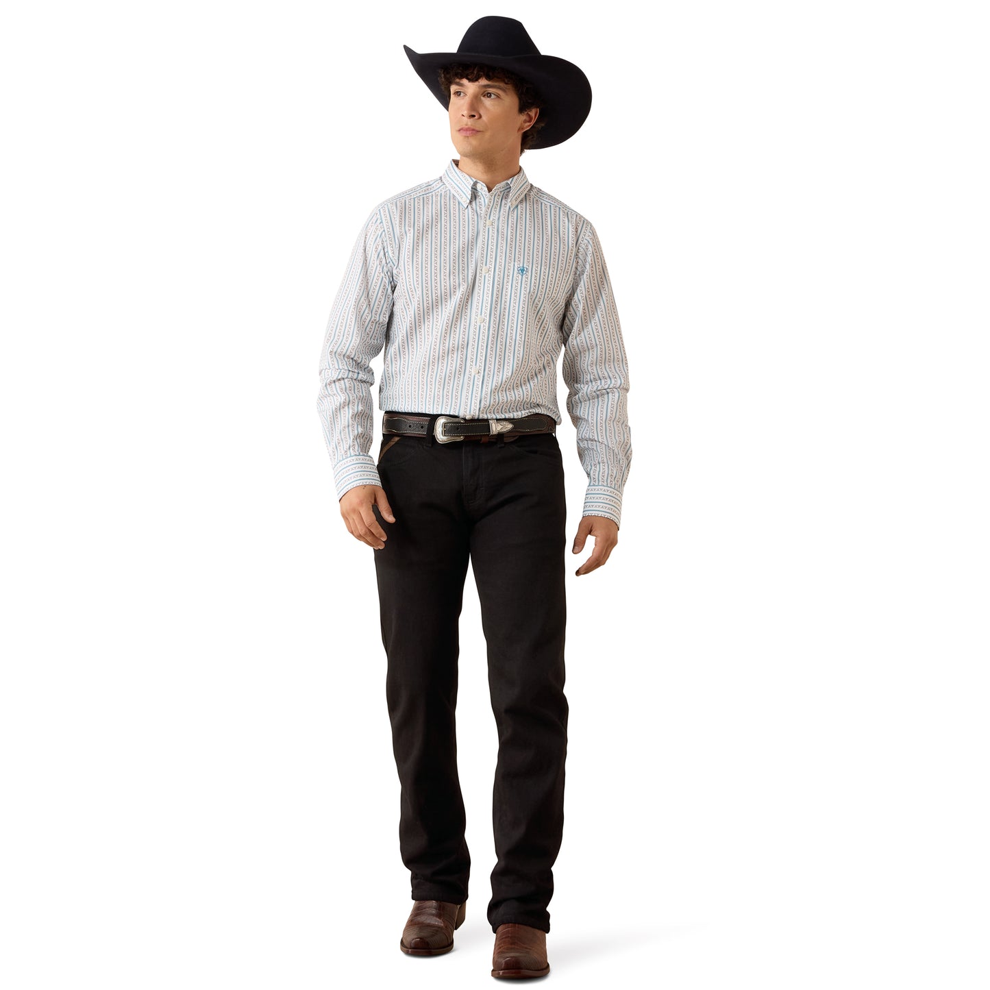Ariat Crow Fitted Shirt – White Longhorn Stripe