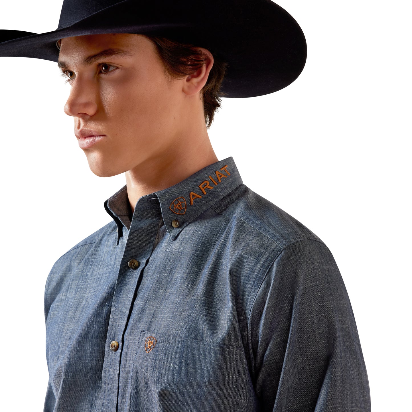 Ariat Team Logo Twill Fitted Shirt – Chambray Blue | Heren Western Overhemd