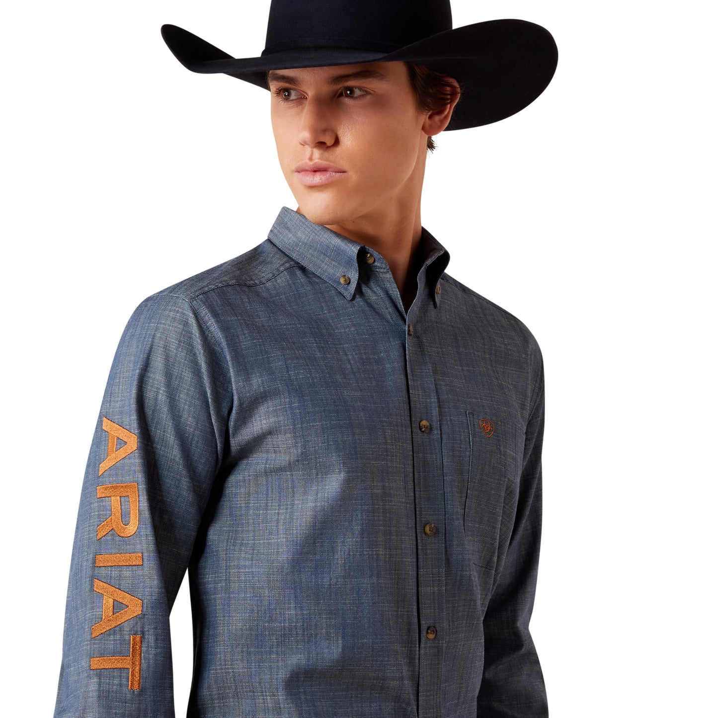 Ariat Team Logo Twill Fitted Shirt – Chambray Blue | Heren Western Overhemd