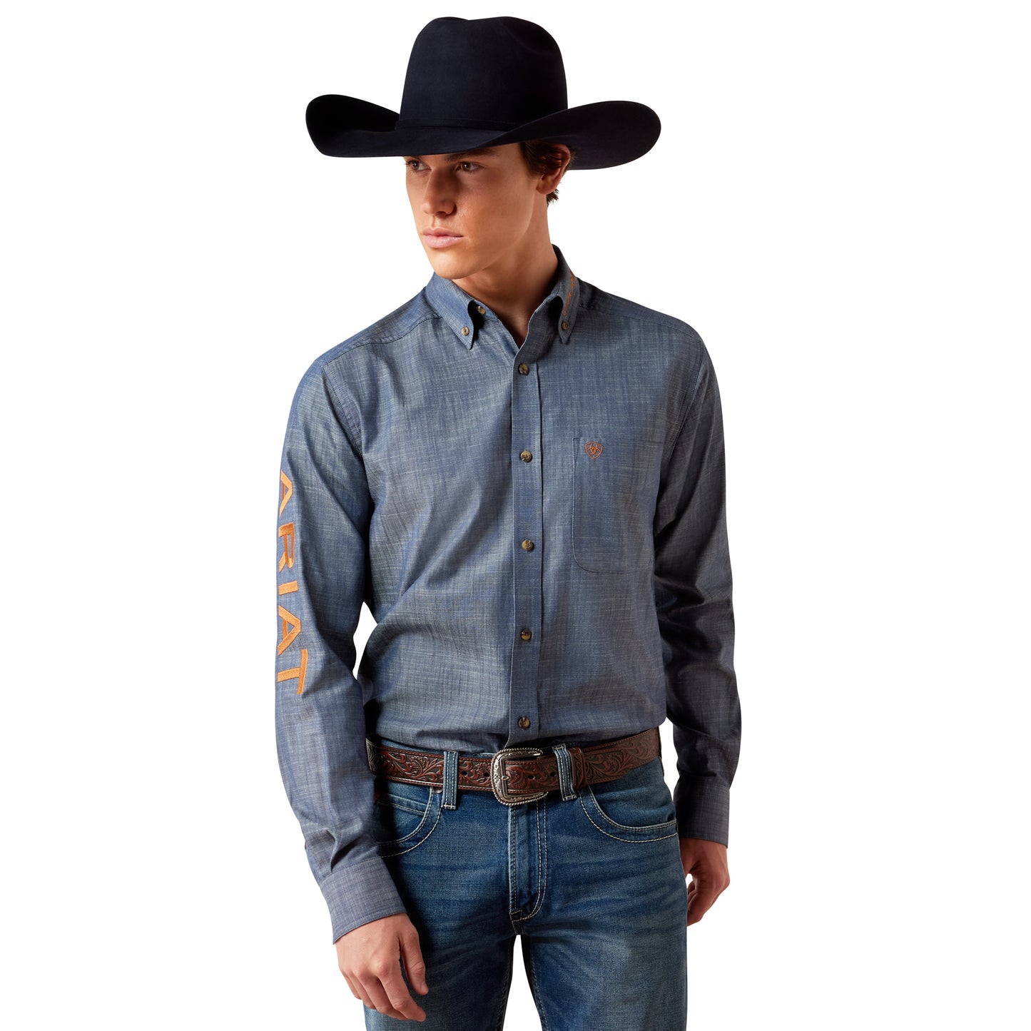 Ariat Team Logo Twill Fitted Shirt – Chambray Blue | Heren Western Overhemd