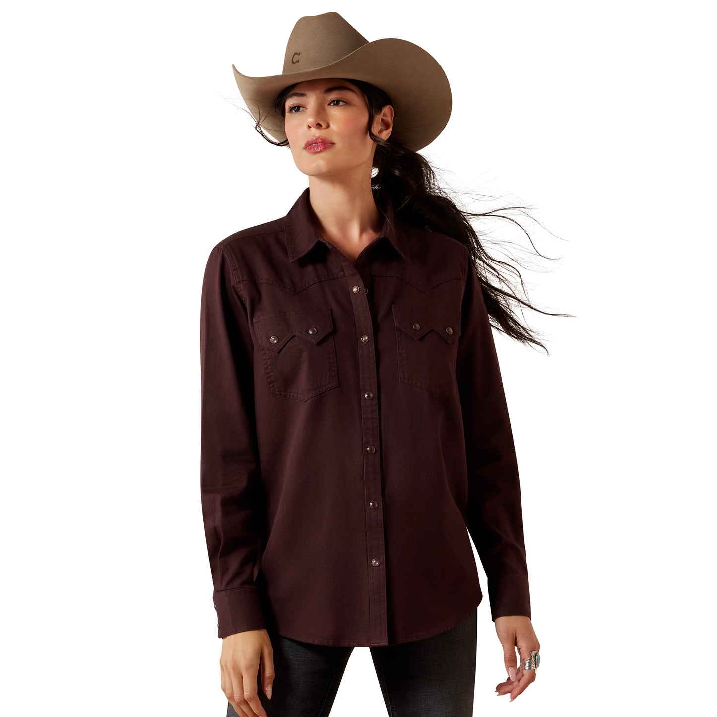 Ariat Earthbound Western Snap Shirt – Chocolate Plum | Dames Western Blouse