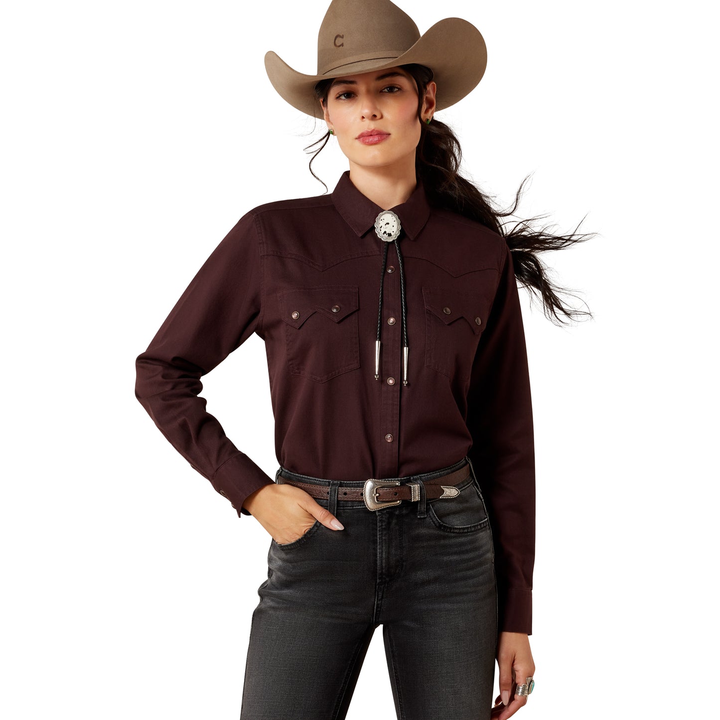 Ariat Earthbound Western Snap Shirt – Chocolate Plum | Dames Western Blouse