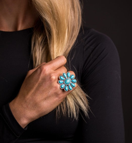 West & Co. Adjustable Turquoise Flower Cluster Ring