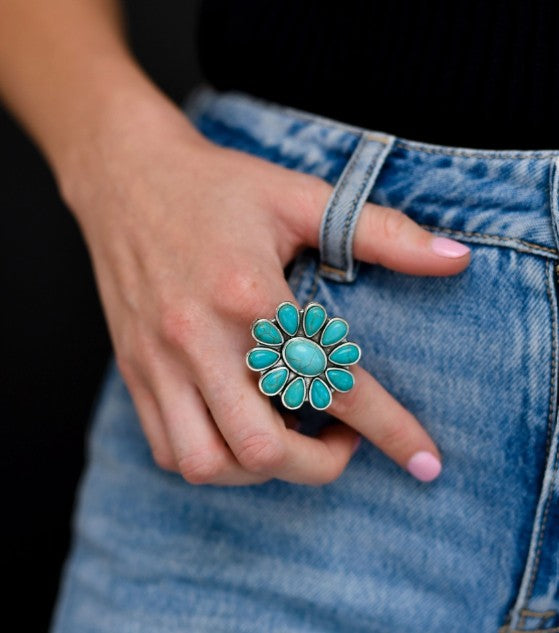 West & Co. Adjustable Turquoise Flower Cluster Ring