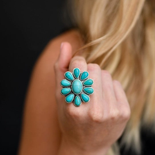 West & Co. Adjustable Turquoise Flower Cluster Ring