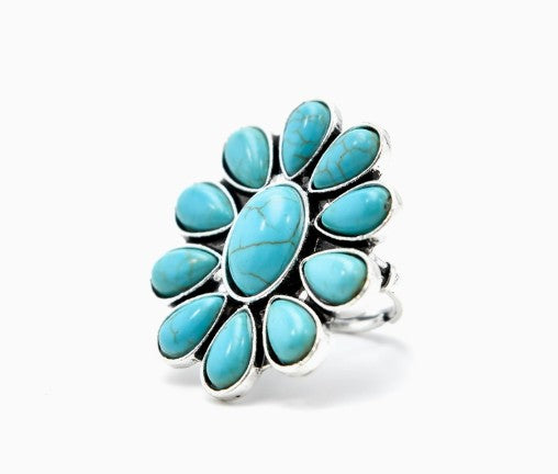 West & Co. Adjustable Turquoise Flower Cluster Ring