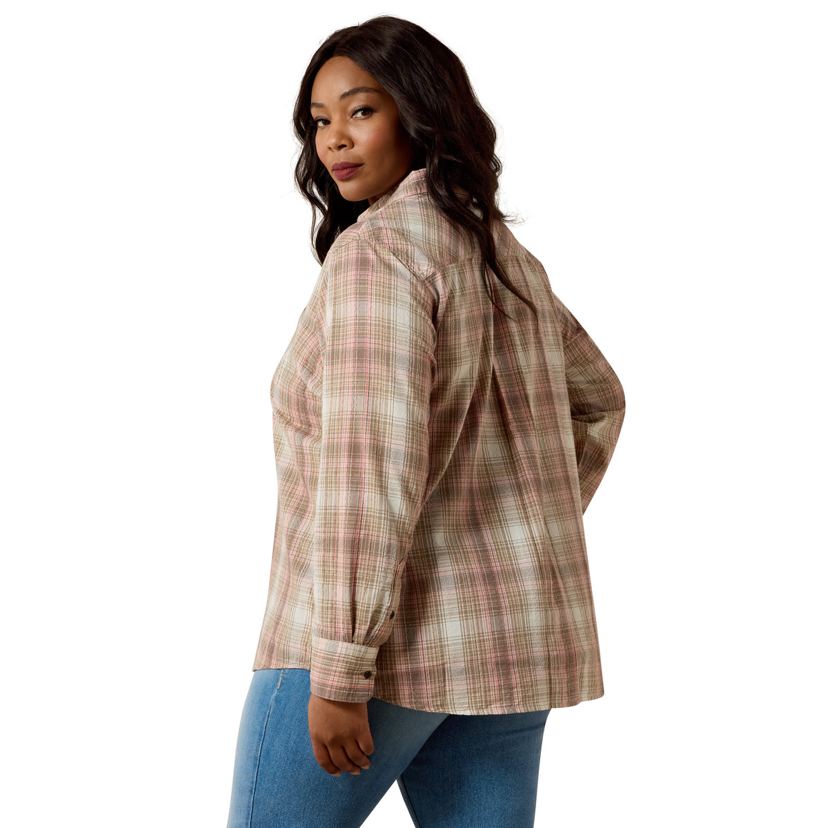 Billie Jean Western Shirt white pepper coral plaid