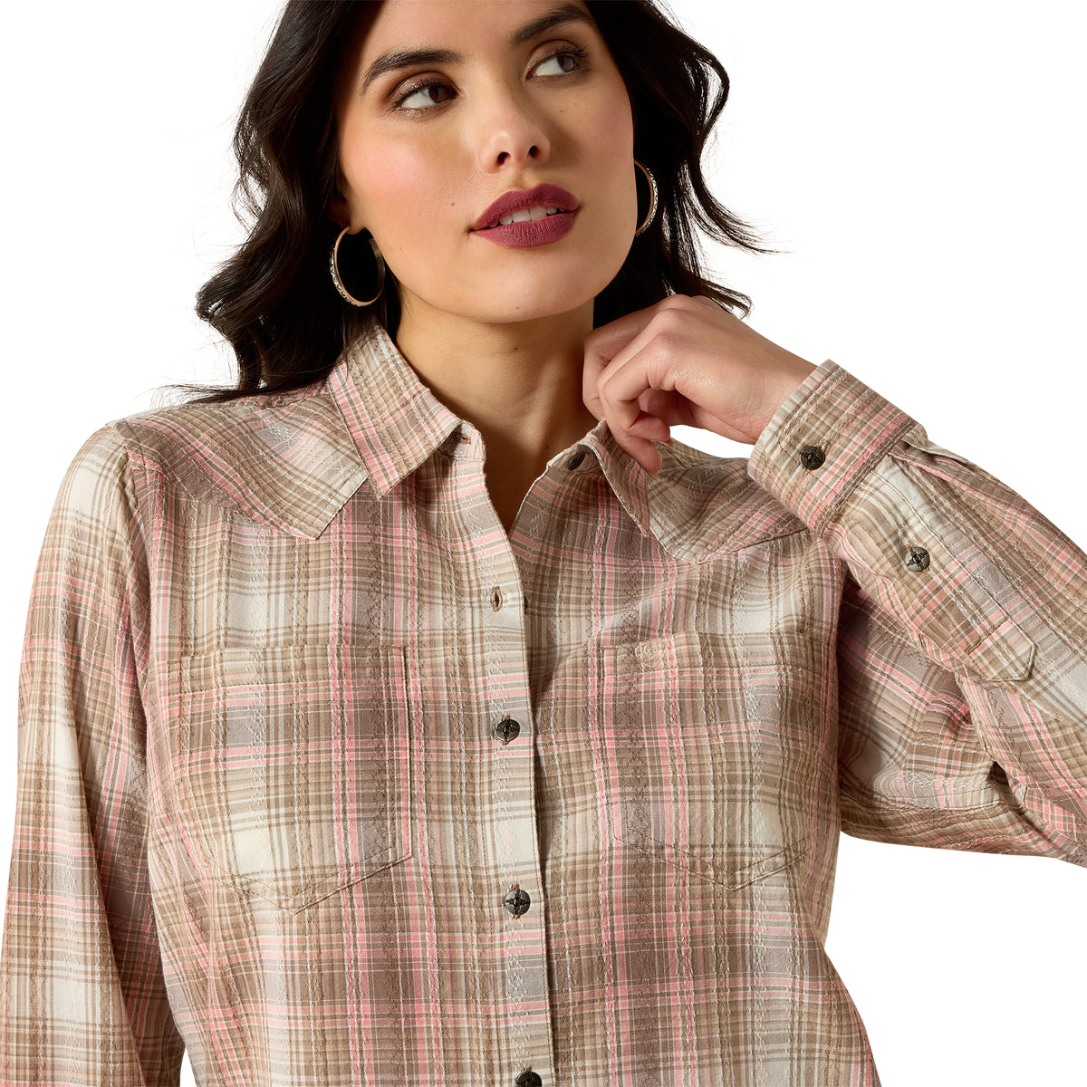 Billie Jean Western Shirt white pepper coral plaid